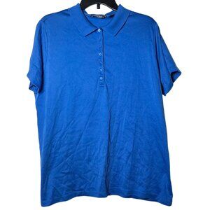 Lands End Womens Blue Short Sleeve Polo‎ Shirt Plus Size 1X Preppy Top Career